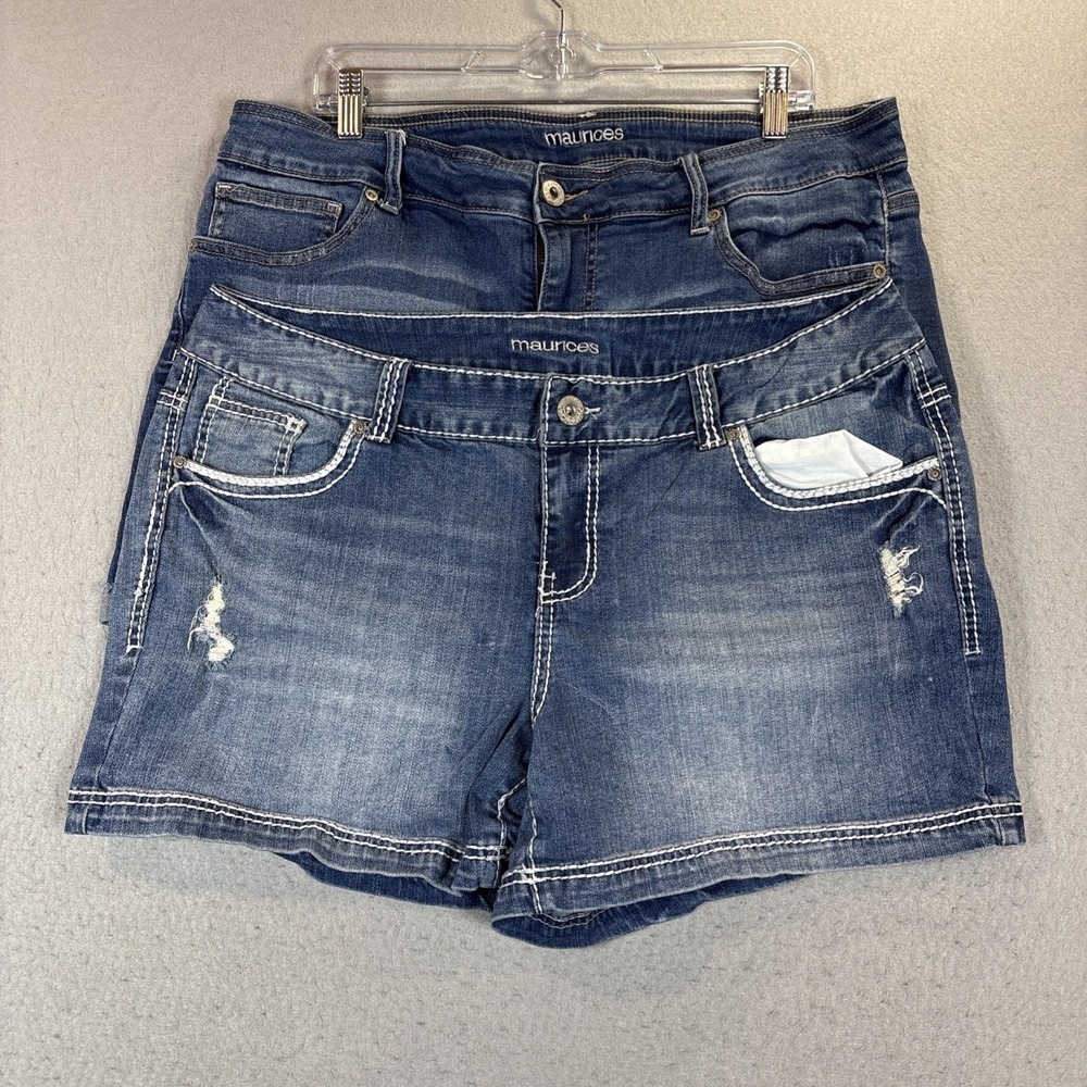 Maurices Blue Jean Shorts Size 18 Embroidered Pockets Distressed Cuffed Lot of 2